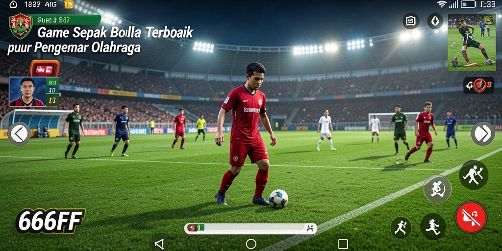Tampilan gameplay mendebarkan dalam 666FF dengan aksi sepak bola yang intens.
