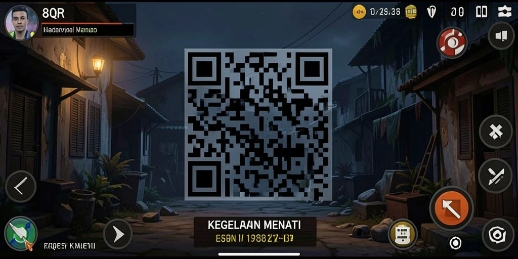 Screenshot gameplay 8QR menampilkan suasana menyeramkan dan menegangkan.