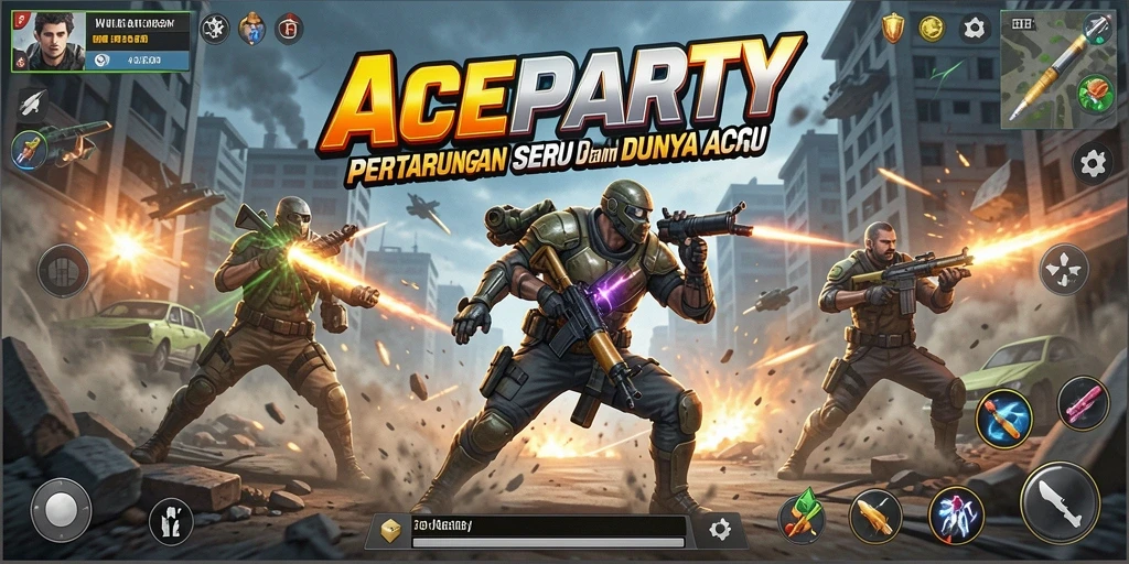Tangkapan layar ACEPARTY menunjukkan aksi pertarungan mendebarkan dan karakter yang dinamis.