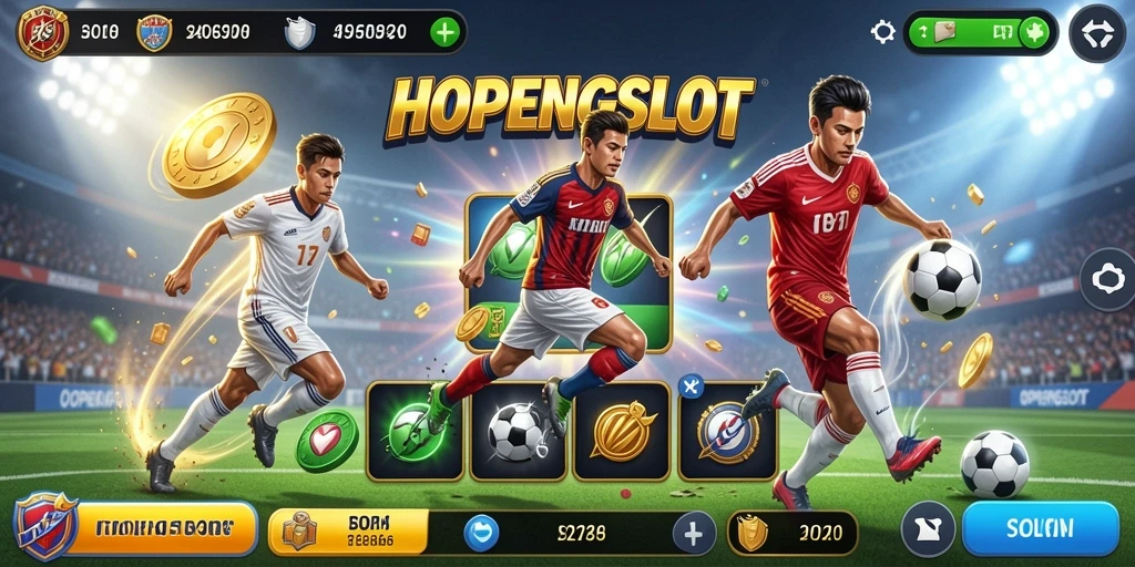 Tampilan penuh aksi permainan HOPENGSLOT dengan tema sepak bola.