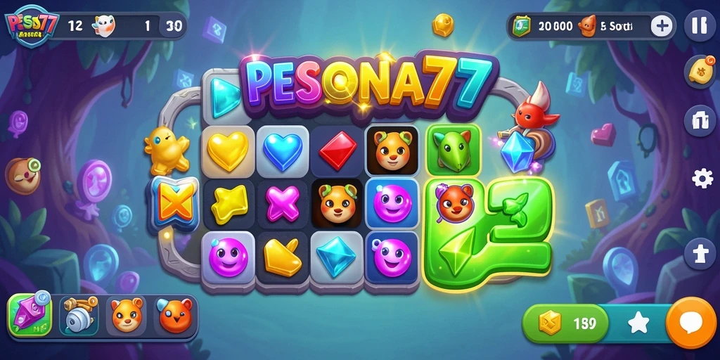 Tampilan gameplay PESONA77 yang menarik dan penuh warna dari level Match-3.
