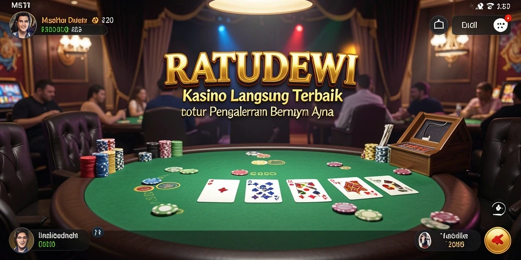 Screenshot gameplay live casino dari RATUDEWI menunjukkan dealer profesional dan suasana kasino