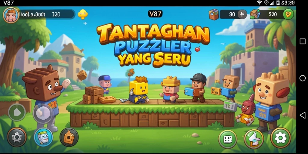 Screenshot utama V87 menampilkan gameplay Puzzle yang menarik.
